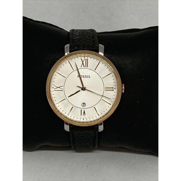 Fossil ES3842 Women's Black Leather Analog Dial Quartz Wrist Watch CM722 - Picture 1 of 12